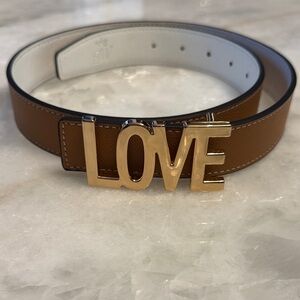 Gold LOVE Buckle Brown/white reversible Belt